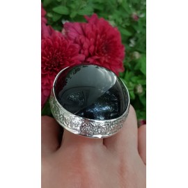 Unique ring completely handmade in solid Ag925 silver and natural rainbow Obsidian Damsel's Treat