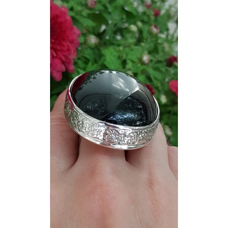 Unique ring completely handmade in solid Ag925 silver and natural rainbow Obsidian Damsel's Treat, Bijuterii de argint lucrate manual, handmade