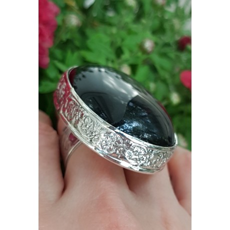 Unique ring completely handmade in solid Ag925 silver and natural rainbow Obsidian Damsel's Treat, Bijuterii de argint lucrate manual, handmade