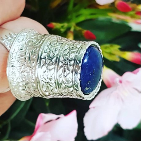 Sterling silver ring with natural lapislazuli Rising Bluzz, Bijuterii de argint lucrate manual, handmade