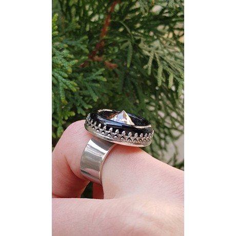 Sterling silver ring with natural onyx stone and citrine EyeofMystery, Bijuterii de argint lucrate manual, handmade