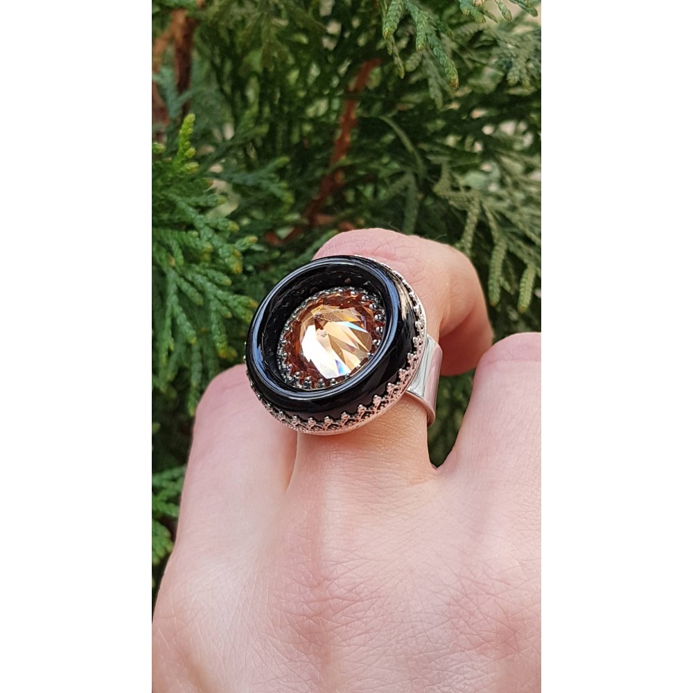 Sterling silver ring with natural onyx stone and citrine EyeofMystery