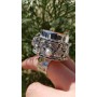 Inel unicat lucrat integral manual în argint Ag925 masiv, coral roșu natural, carneol, peridot, granat și lapislazuli naturale și pepite aur 