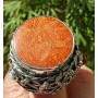Inel unicat lucrat integral manual în argint Ag925 masiv, coral roșu natural, carneol, peridot, granat și lapislazuli naturale și pepite aur 