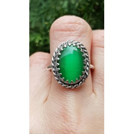 Sterling silver ring with natural cat's eye Green Wink