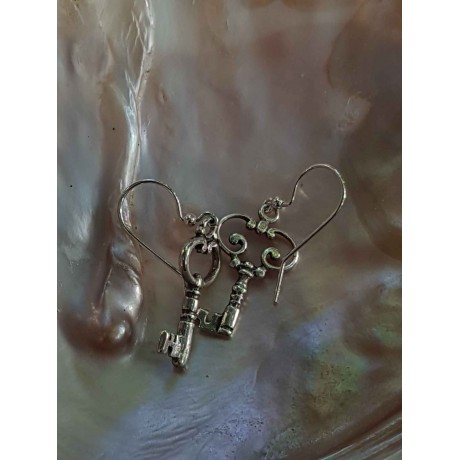 Sterling silver earrings Key to my heart, Bijuterii de argint lucrate manual, handmade