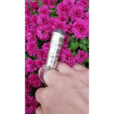 Sterling silver ring and natural natural labradorite PowerTower, Bijuterii de argint lucrate manual, handmade