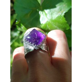 Sterling silver ring and natural amethyst Purple Fall