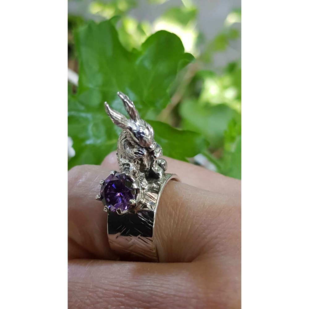 Sterling silver ring and amethyst Shy Ears meets Love on the Bridge