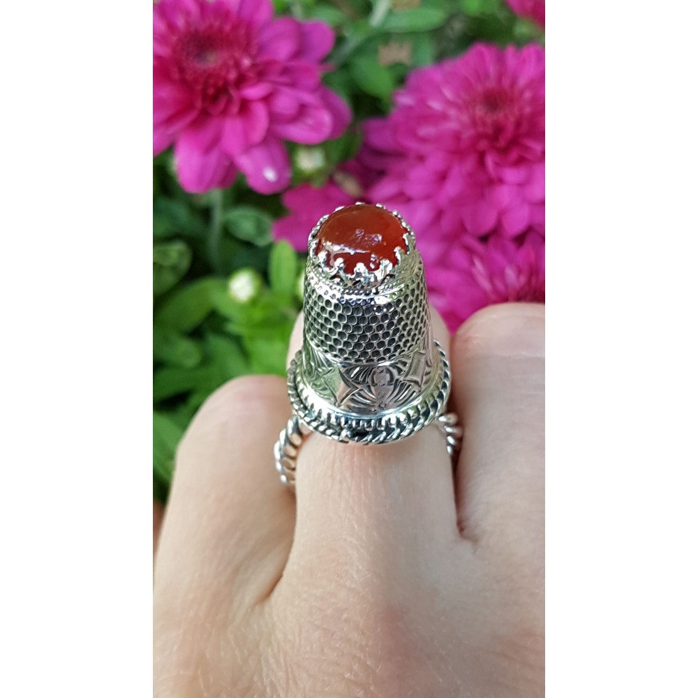 Sterling silver ring with natural carnelian Red code