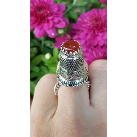 Sterling silver ring with natural carnelian Red code, Bijuterii de argint lucrate manual, handmade