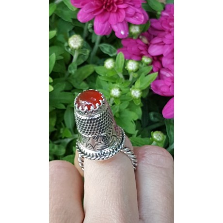Sterling silver ring with natural carnelian Red code, Bijuterii de argint lucrate manual, handmade