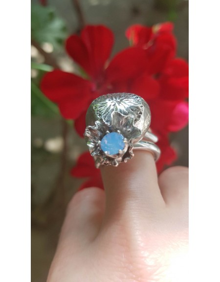 Unique ring entirely handmade in solid Ag925 silver and crystal, Bijuterii de argint lucrate manual, handmade