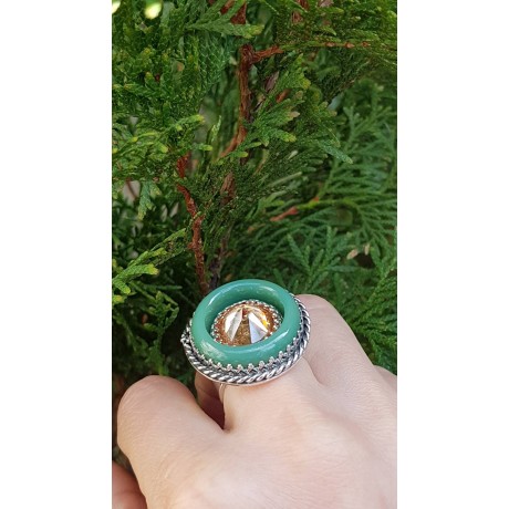 Sterling silver ring with natural aventurine Loving Vibes, Bijuterii de argint lucrate manual, handmade