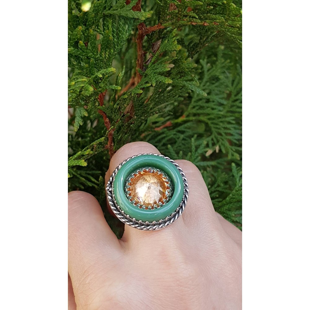 Sterling silver ring with natural aventurine Loving Vibes