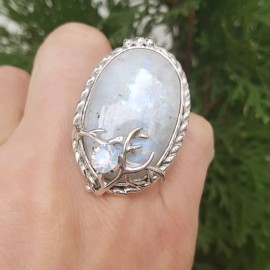 Sterling silver ring with natural moonstone Myriad Scintillations, Bijuterii de argint lucrate manual, handmade