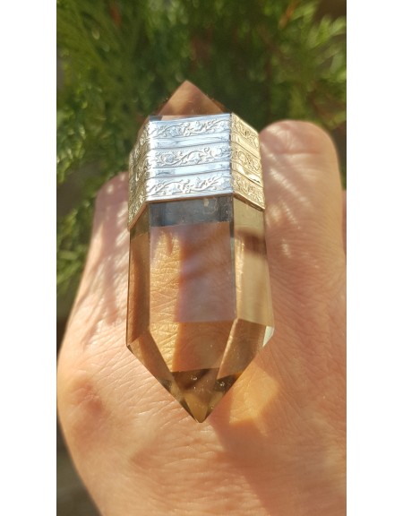 Unique ring entirely handmade in solid Ag925 silver and smoky lemon quartz Clarity Flow, Bijuterii de argint lucrate manual, handmade