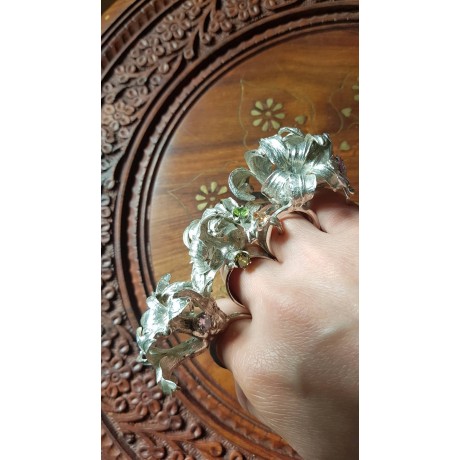 Sterling silver ring and citrine/peridote Flower Code, Bijuterii de argint lucrate manual, handmade