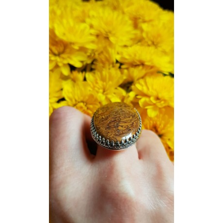 Sterling silver ring with natural wood opal stone, Bijuterii de argint lucrate manual, handmade