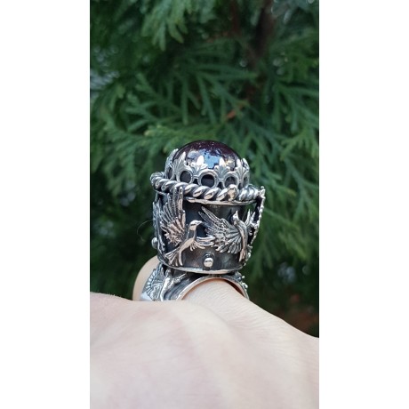 Sterling silver ring with natural star garnet, Bijuterii de argint lucrate manual, handmade