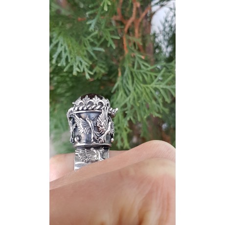 Sterling silver ring with natural star garnet, Bijuterii de argint lucrate manual, handmade