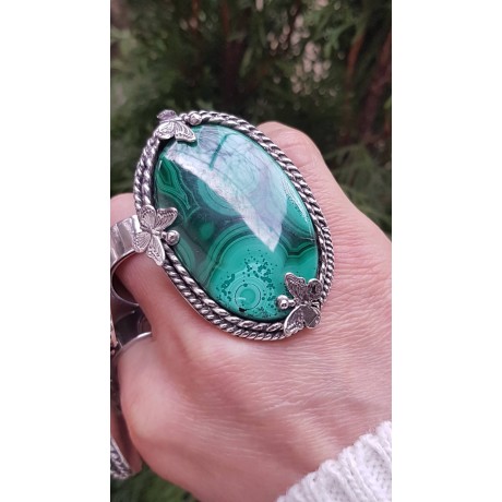 One-of-a-kind ring entirely handmade in solid Ag925 silver and natural Green Beast malachite, Bijuterii de argint lucrate manual, handmade