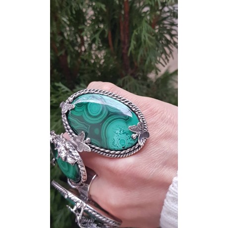 One-of-a-kind ring entirely handmade in solid Ag925 silver and natural Green Beast malachite, Bijuterii de argint lucrate manual, handmade