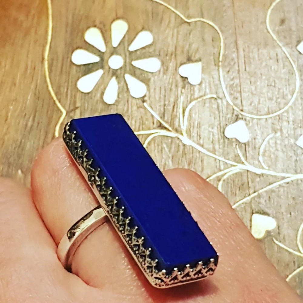 Sterling silver ring and natural lapislazuli Blue Geometry