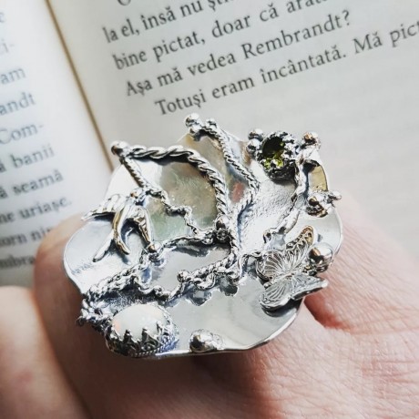 Sterling silver ring with natural fire opal, Bijuterii de argint lucrate manual, handmade