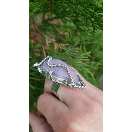 Sterling silver ring with natural aventurine kunzite PinkRomance, Bijuterii de argint lucrate manual, handmade