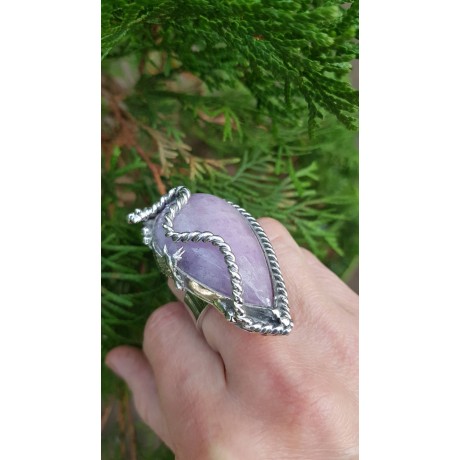 Sterling silver ring with natural aventurine kunzite PinkRomance, Bijuterii de argint lucrate manual, handmade