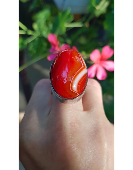 Unique ring entirely handcrafted in silver Ag925 and natural agate, Bijuterii de argint lucrate manual, handmade