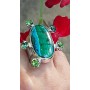 Unique ring entirely handcrafted in solid Ag925 silver, crystals and natural chrysocolla