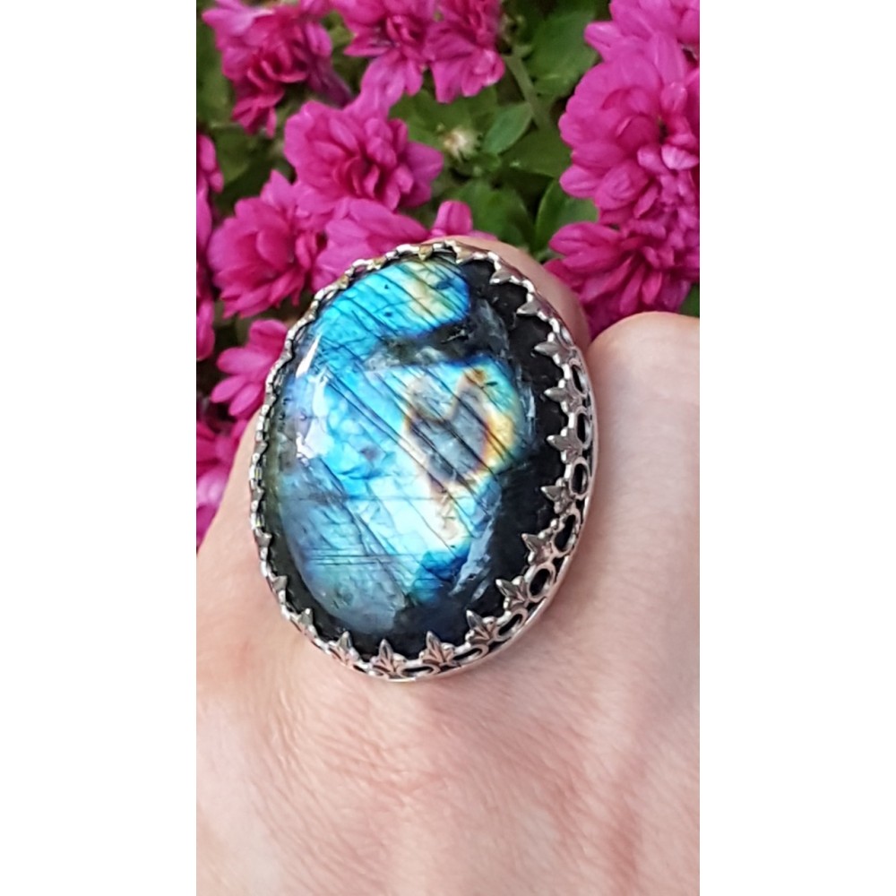 Sterling silver ring with natural labradorite InfectiousGlow