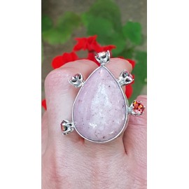 Unique ring entirely handcrafted in solid Ag925 silver, crystals and natural Pink Grace rhodochrosite