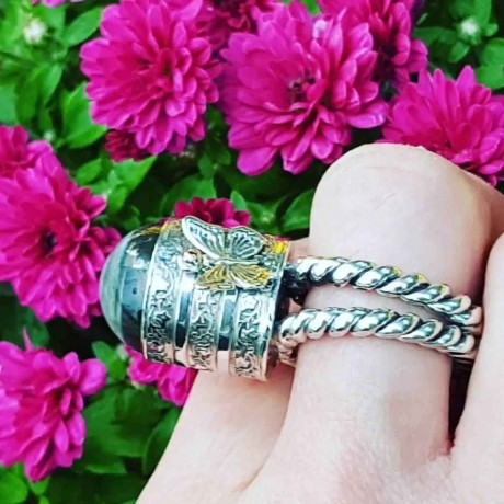 Sterling silver ring with natural labradorite stone LoveScales, Bijuterii de argint lucrate manual, handmade