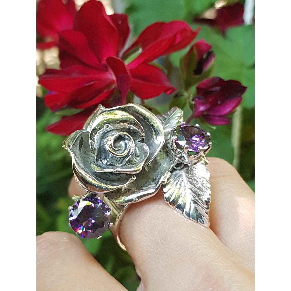 Sterling silver ring and amethyst MauveDamsel