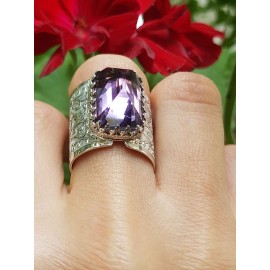 Sterling silver ring with natural amethyst DivinationPurple