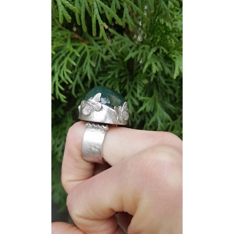 Sterling silver ring with natural aventurine jasper stone, Bijuterii de argint lucrate manual, handmade