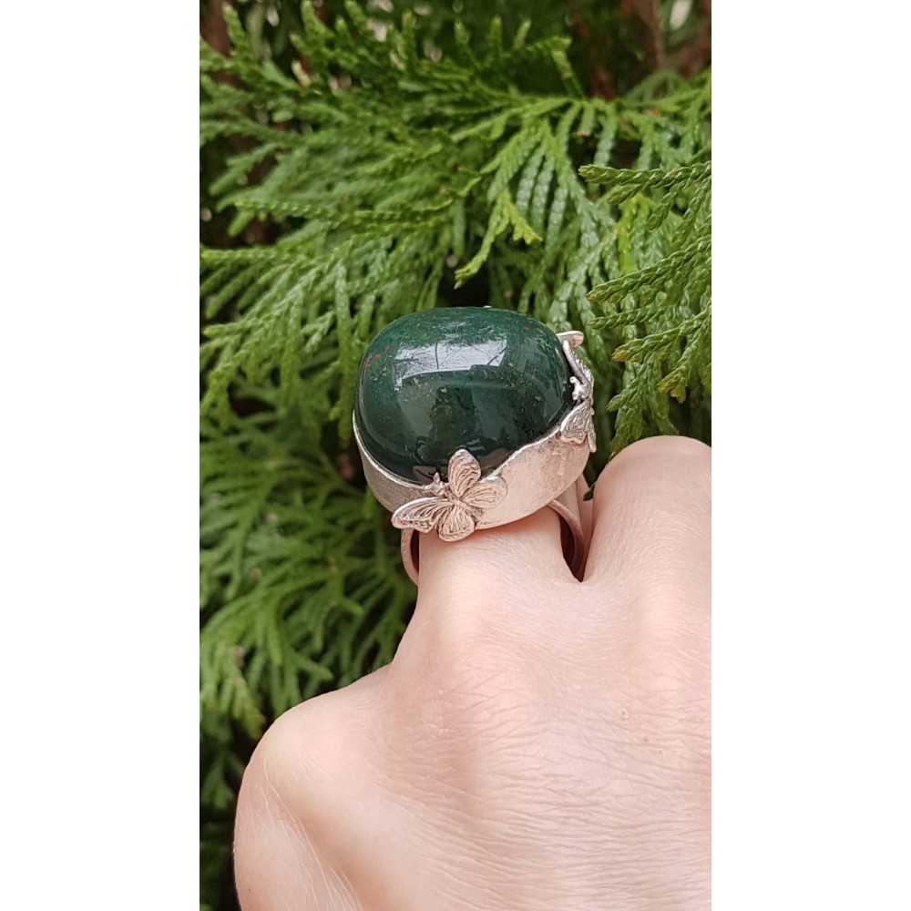 Sterling silver ring with natural aventurine jasper stone