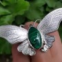 Inel mare unicat lucrat integral manual în argint Ag925 masiv și malahit natural Green at first sight