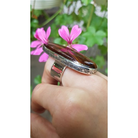 Sterling silver ring with natural tiger' s eye stone, Bijuterii de argint lucrate manual, handmade