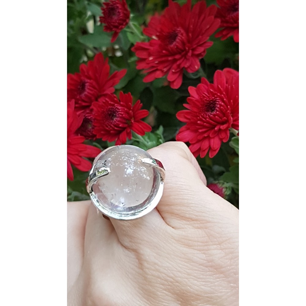 Sterling silver ring with natural rock crystal