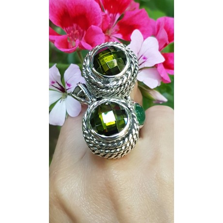 Sterling silver ring and crystals Green Fairie, Bijuterii de argint lucrate manual, handmade