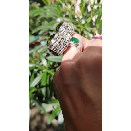 Sterling silver ring and crystals Green Fairie, Bijuterii de argint lucrate manual, handmade