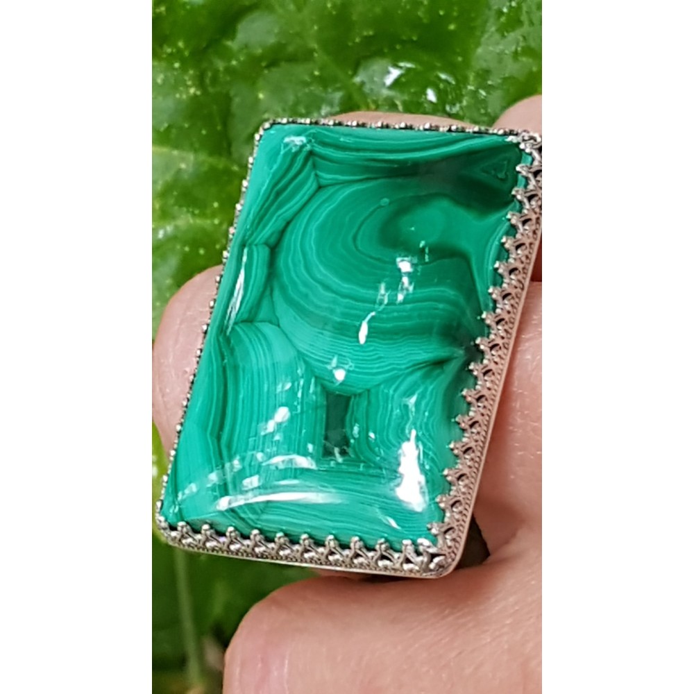 Sterling silver ring and natural malachite Greeny Rectangles
