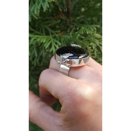Sterling silver ring with natural onyx stone Aloof Blacks, Bijuterii de argint lucrate manual, handmade