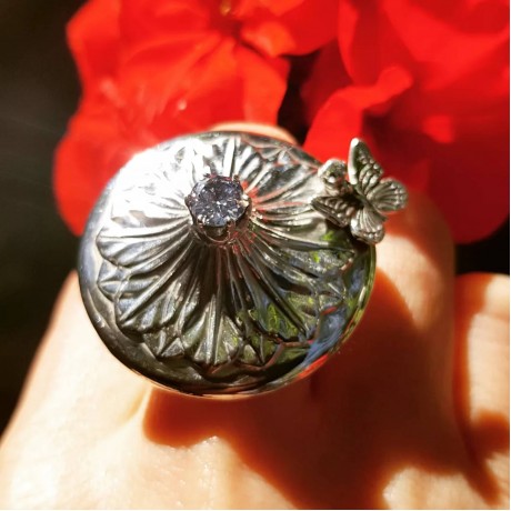 Sterling silver ring and amethyst Hats &Loves, Bijuterii de argint lucrate manual, handmade