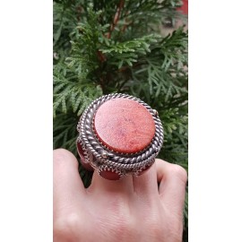 Sterling silver ring and natural coral stone Morfology of Red, Bijuterii de argint lucrate manual, handmade