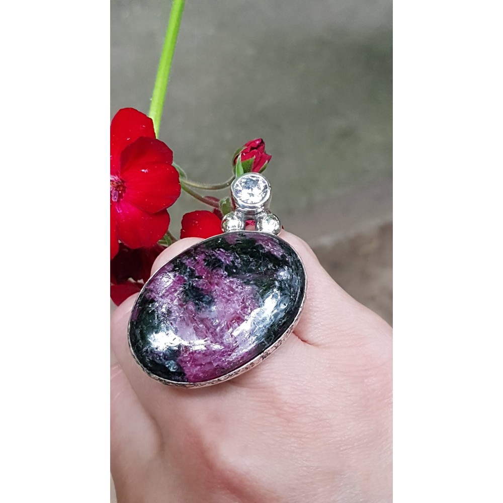 Sterling silver ring with natural ruby zoisite